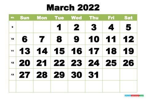 March 2022 Printable